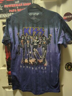 Vintage 2005 Liquid Blue KISS Destroyer Concert Tie Dye T-Shirt Band Rock Medium
